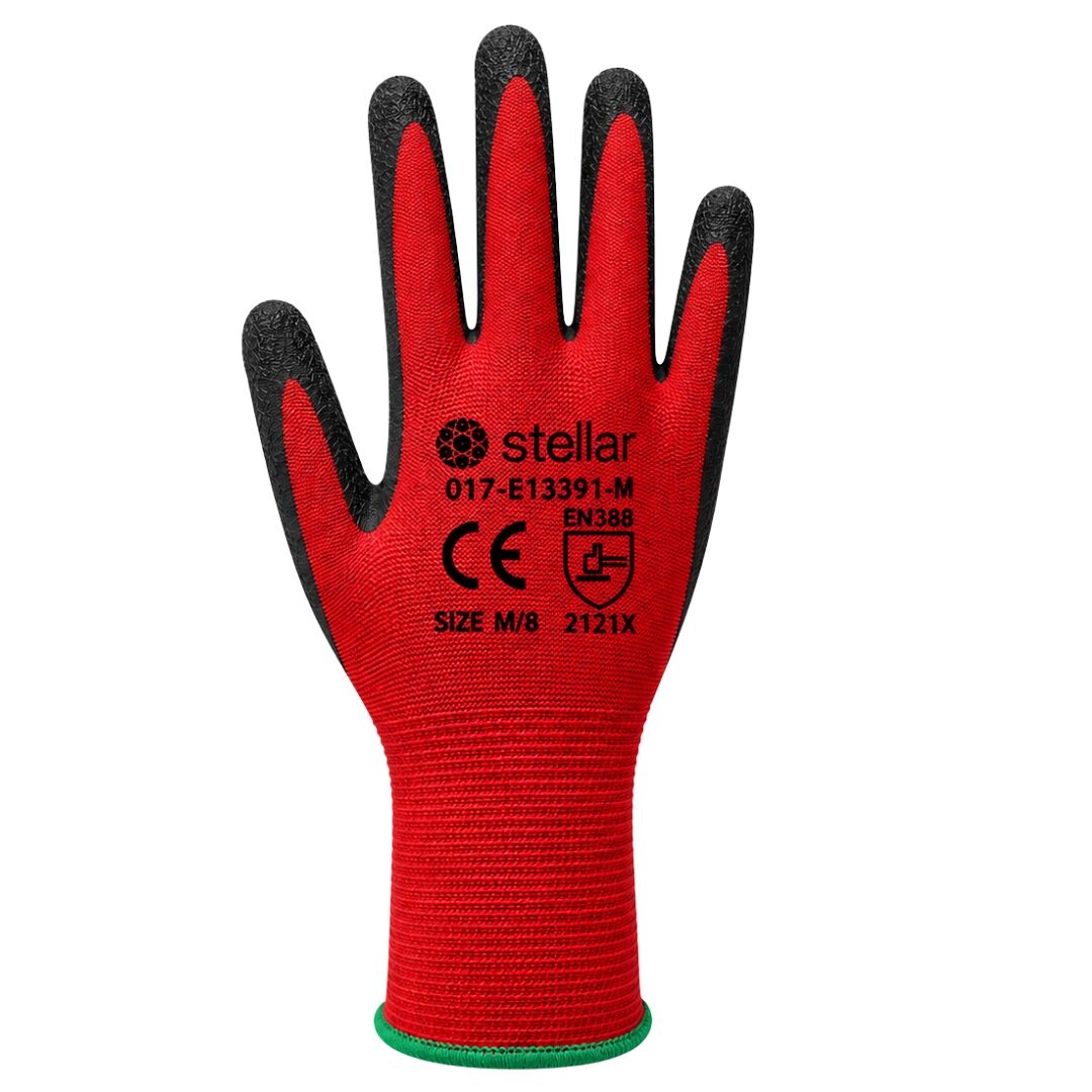 Latex Coated Gloves, Polyester Liner- Red