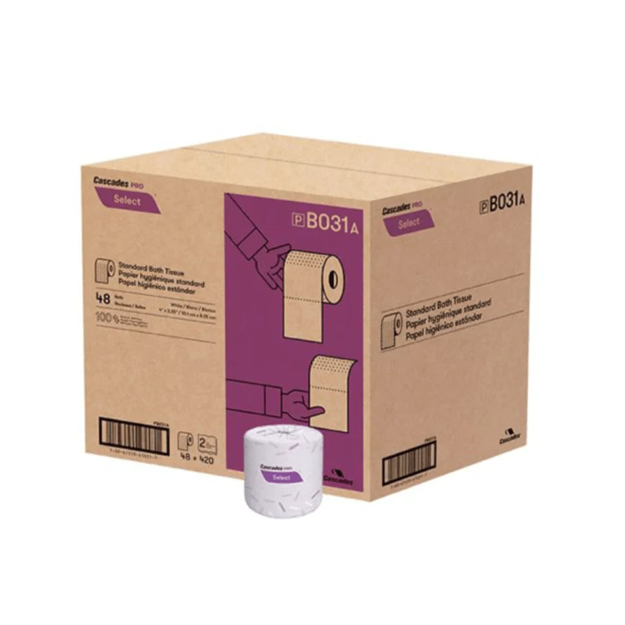 Cascades PRO Select Standard Bath Tissue – White, 2-Ply, 48 Rolls x 420 Sheets/Case,B031A