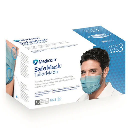 Medicom - Level 3 Face Surgical Masks - 3 Ply, 50 Units/Box, Blue (Made In Canada)