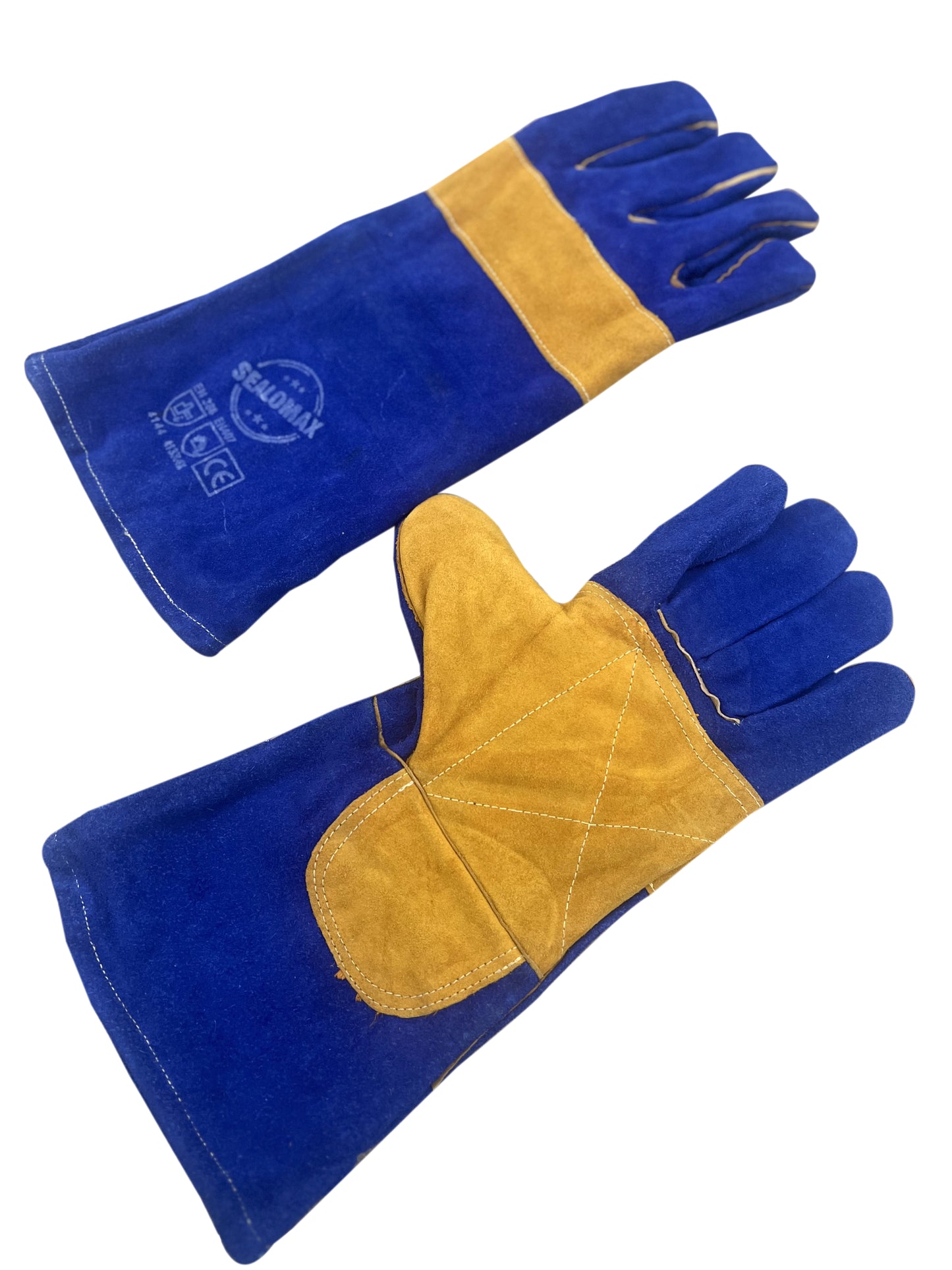 Welding Glove Blue Leather with Yellow Palm Kevlar Stitch- 14 Inc