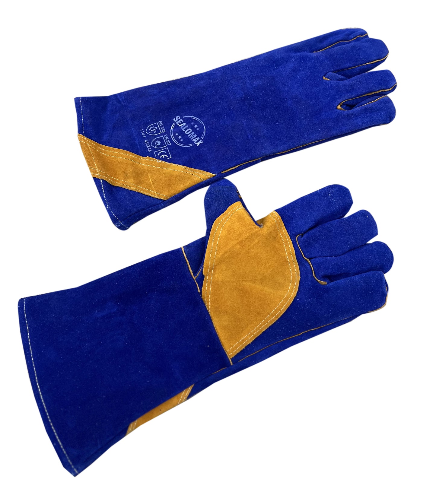 Welding Glove Blue Leather with Yellow Palm Kevlar Stitch- 16 Inch