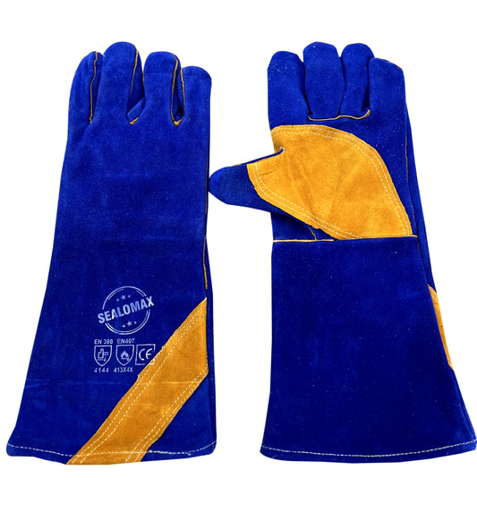 Welding Glove Blue Leather with Yellow Palm Kevlar Stitch- 16 Inch