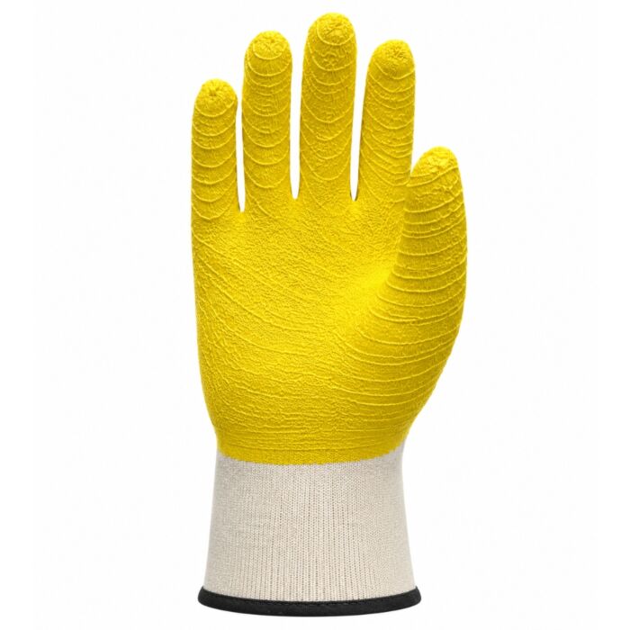 Jersey 3/4 Coated Yellow Latex Gloves, Wrinkle Finish, Safety Cuff