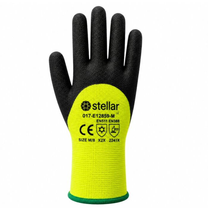 Fully Coated Black Foam Latex Gloves, Hi Viz- Double Liner