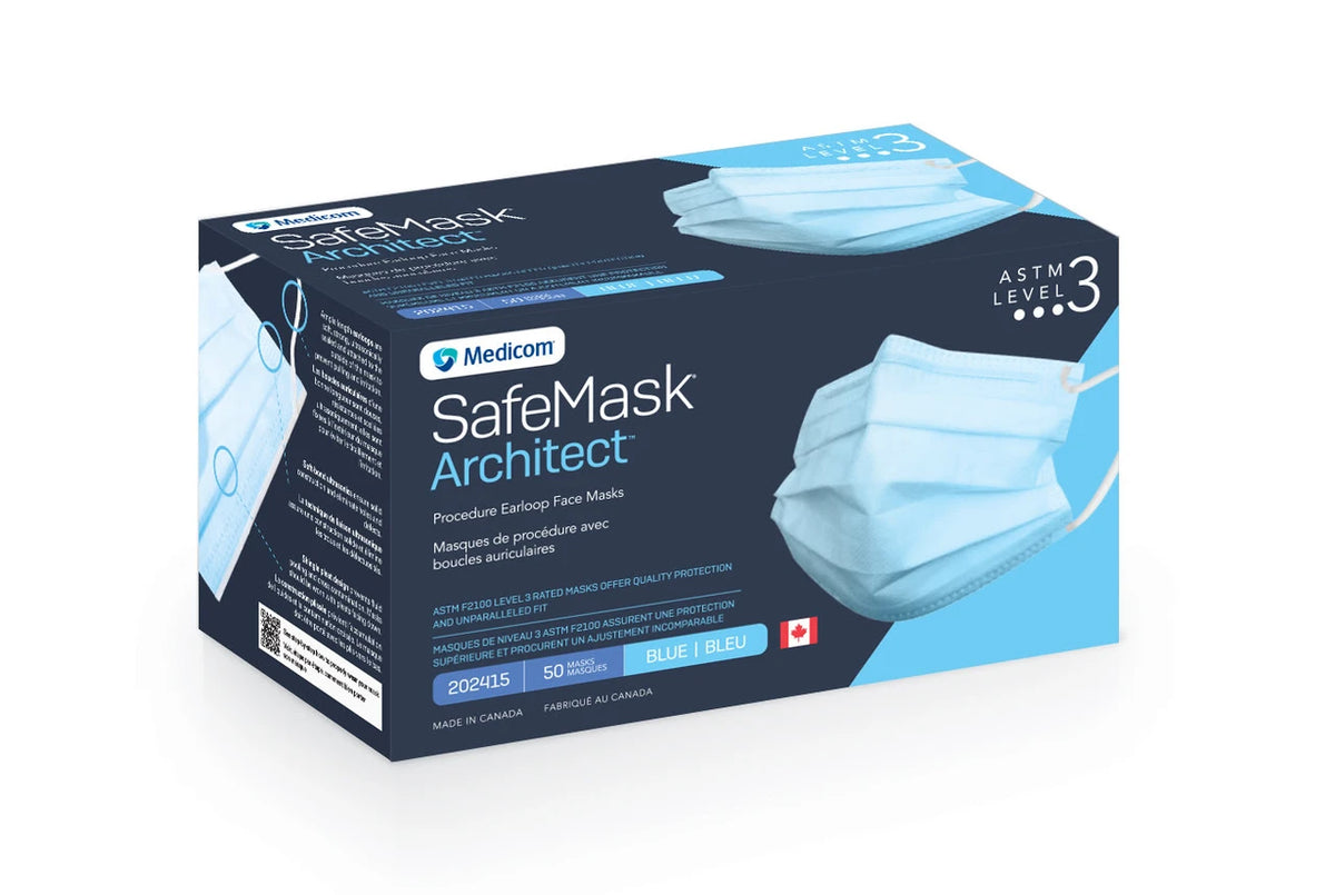 Medicom - SafeMask Architect Earloop Level 3 Blue - 3 Ply, 50 Units/Box, Blue- 10 Box/Case