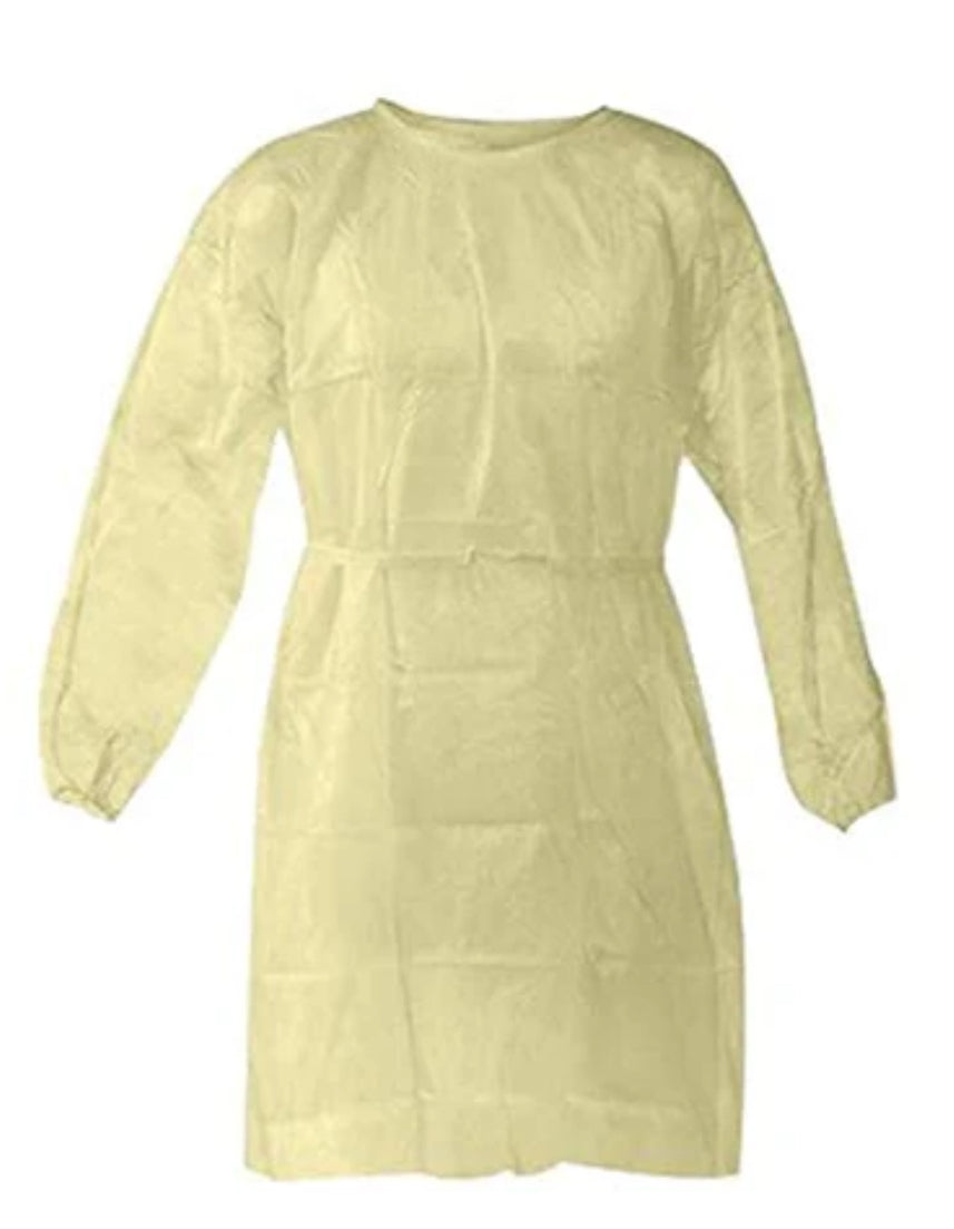 Isolation Gown - Level 2, NON-WOVEN YELLOW ISOLATION GOWN, Universal Size - 10/Bag