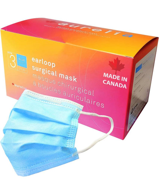 Aurelia - Level 3 Face Surgical Masks - 3 Ply, 50 Units/Box, Blue (Made In Canada)