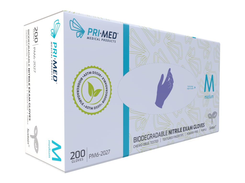 PRIMED Nitrile Gloves Powder Free - Purple 200 Pack Biodegradable