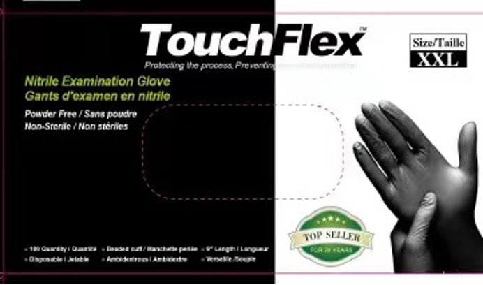 Nitrile Black Examination Gloves Touch Flex - Powder Free (S,M & L-Case of 1000 Gloves)